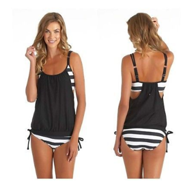 Women's Striped Blouson Tankini Set