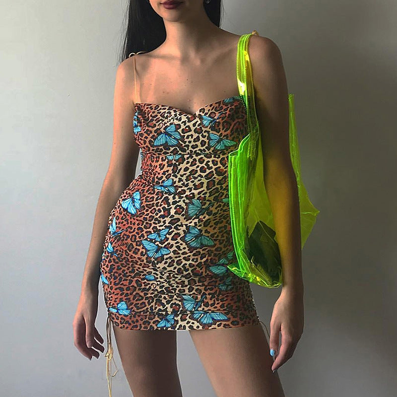 Butterfly Print Spaghetti Strap Dress