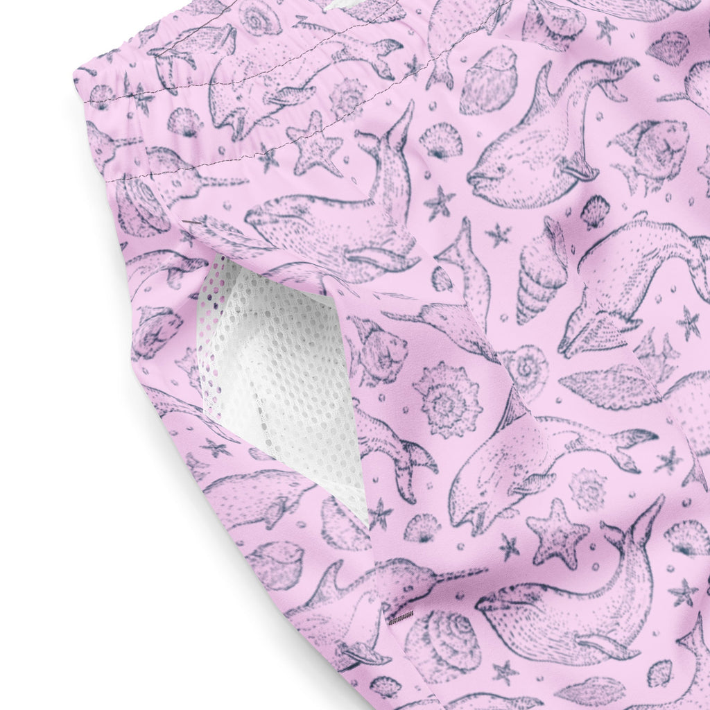 Men's Pink Whale Print Swim Trunks