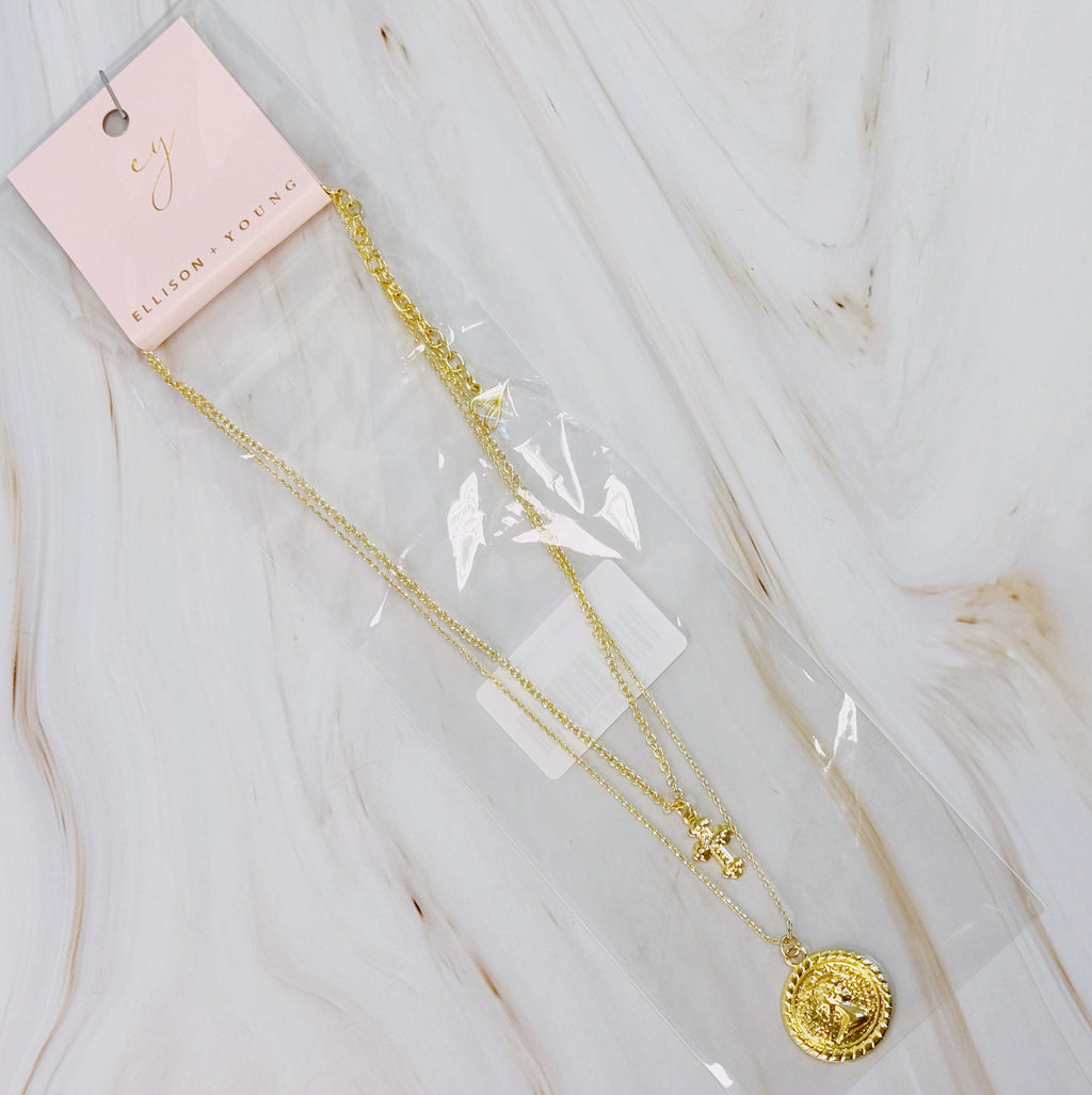 Cross And Coin Layered Necklace | Christian Jewelry