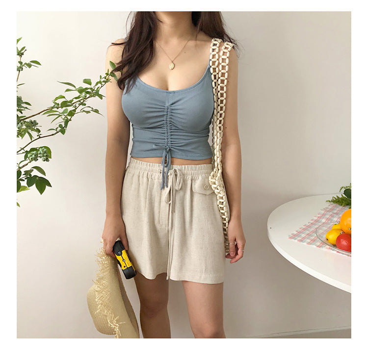 Drawstring Crop Tank and Shorts Set