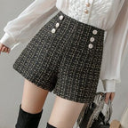 Chic High-Waisted Plaid Double-Breasted Shorts for Women