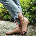 Flat Large Size Sandals with Ankle Tie and Thong Design