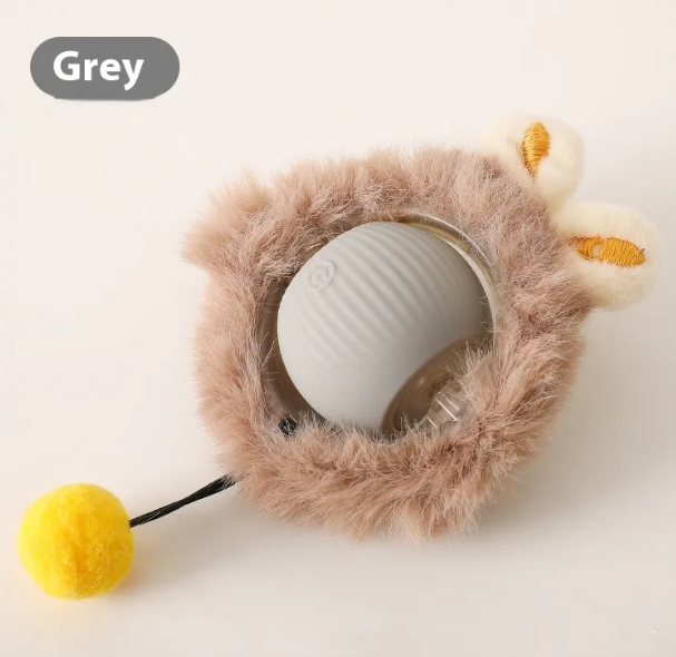Self-Rolling Cat Ball Toy Interactive Motion-Activated Automatic Rolling Kitten Toy with Plush Cover and Pom-Pom Tail Rechargeable