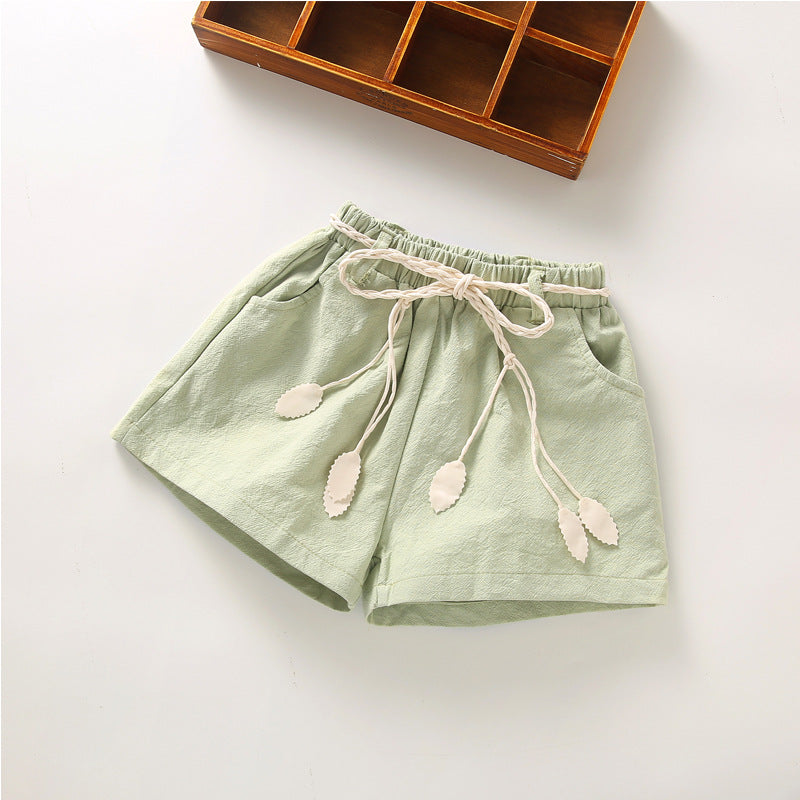 Girls' Cotton Linen Summer Shorts - Loose Fit Design