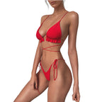 Ruffle Trim Lace-Up String Bikini Set