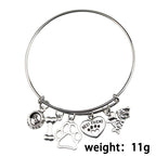 I Love My Dog Charm Bangle Bracelet with Paw Print