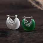Silver Green Cat's Eye Stone Earrings