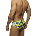 Men's Yellow Camo Swim Briefs with Push-Up Pad