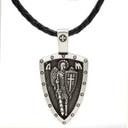 Retro Angel Medal Shield Cross Pendant Necklace for Men