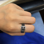 Vintage Distressed Leather Couple Rings with Cross Chain