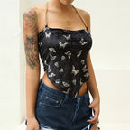 Butterfly Print Spaghetti Strap Backless Top