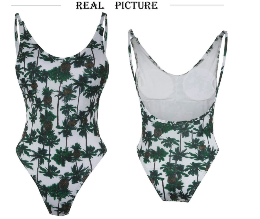 Palm Tree Print Backless One-Piece Swimsuit