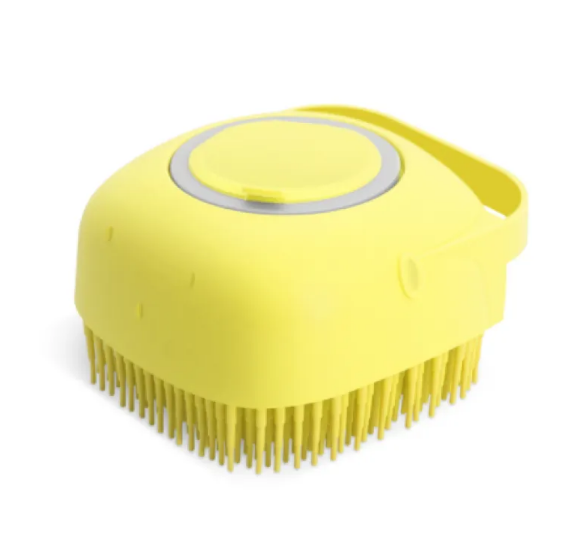 Silicone Pet Bath Brush with Soap Dispenser, Soft Massage Grooming Scrubber for Dogs and Cats, Shedding Shampoo Comb with Finger Strap