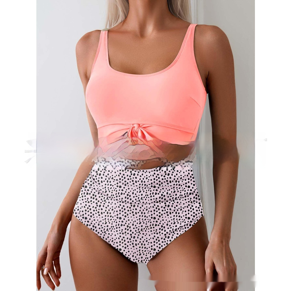 Color-Block Knot-Front Cutout One-Piece Swimsuit