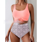 Color-Block Knot-Front Cutout One-Piece Swimsuit