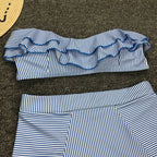 Women's Striped Ruffle High-Waist Bikini Set