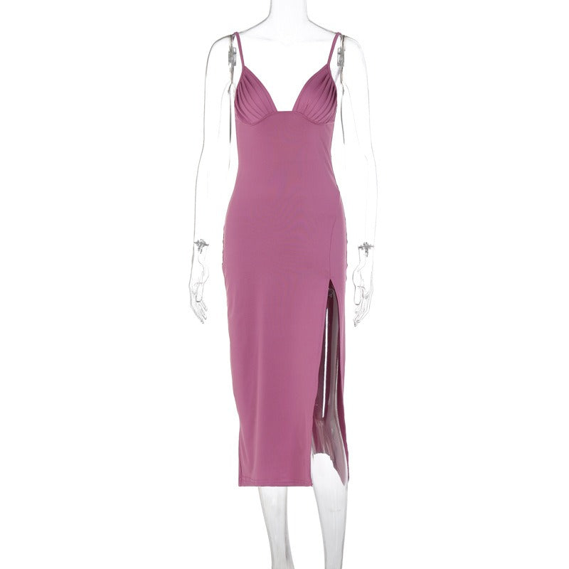 Women's Deep V Spaghetti Strap Bodycon Dress
