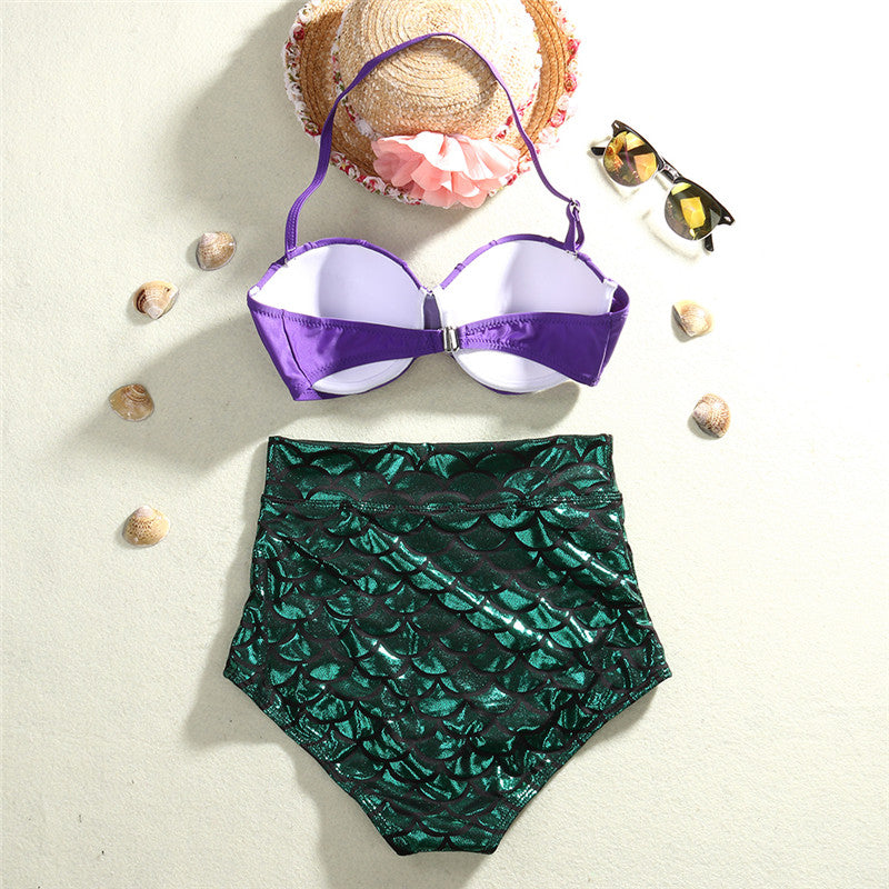 Purple and Green High-Waist Bikini Set