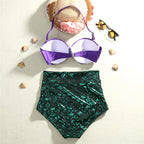 Purple and Green High-Waist Bikini Set
