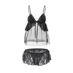 Sheer Lace Babydoll Lingerie Set with Padded Cups and Thong