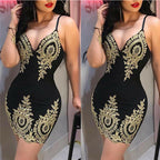 Lace V-Neck Bodycon Dress with Spaghetti Straps