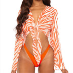 3-Piece Zebra Mesh Cover-Up Bikini Set