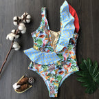 Tropical Print Ruffle One-Piece Swimsuit