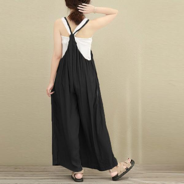 Linen Wide-Leg Suspender Jumpsuit