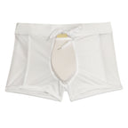 Men's White Mesh-Panel Low-Rise Swim Trunks