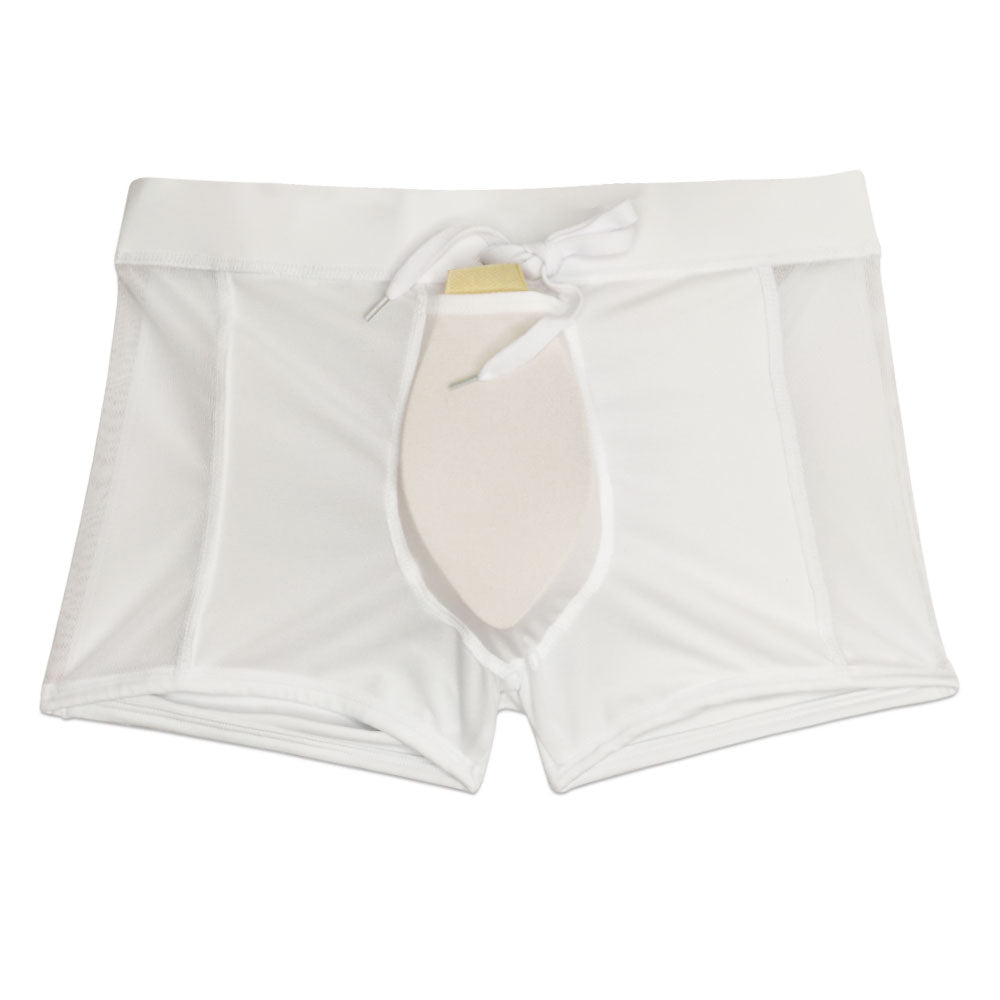 Men's White Mesh-Panel Low-Rise Swim Trunks