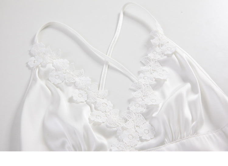 Sexy Summer Open-Back Lace Nightgown with Spaghetti Straps