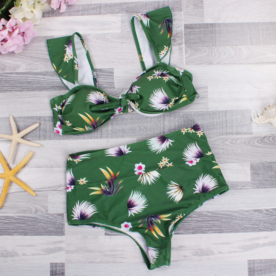 Women's Tropical Floral High-Waist Bikini Set