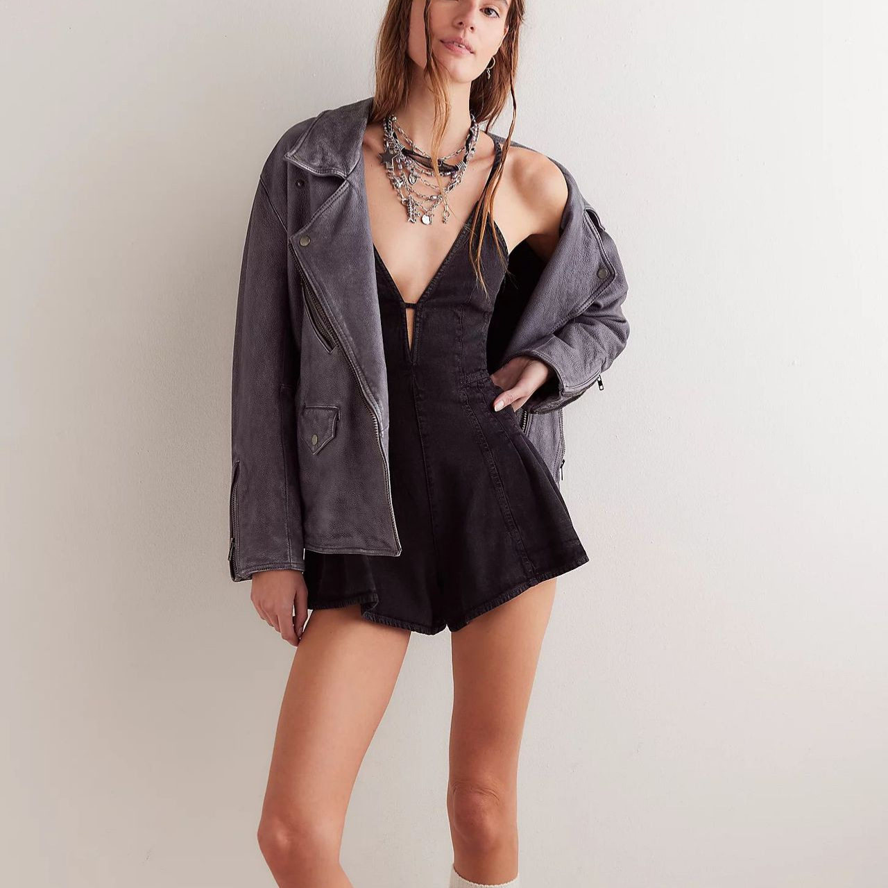 Denim Loose Jumpsuit Shorts for Women
