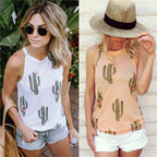 Fashionable Sleeveless Round Neck Cactus Print Tank Top