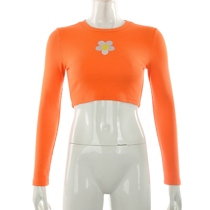 2019 Autumn Floral Print Long Sleeve Crop Top
