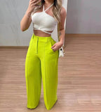 Fashionable Crop Top and High-Waisted Wide-Leg Pants