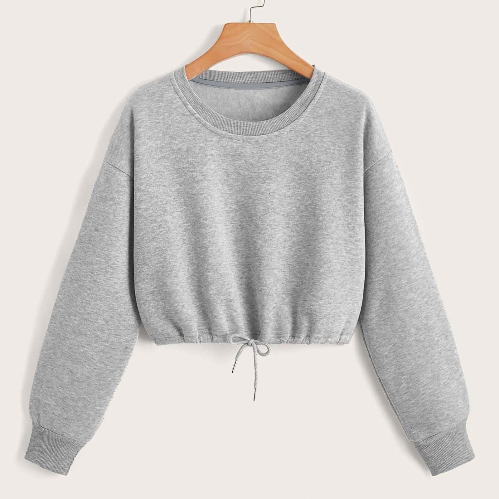 Trendy Women's Long Sleeve Crop Top with Drawstring Hem