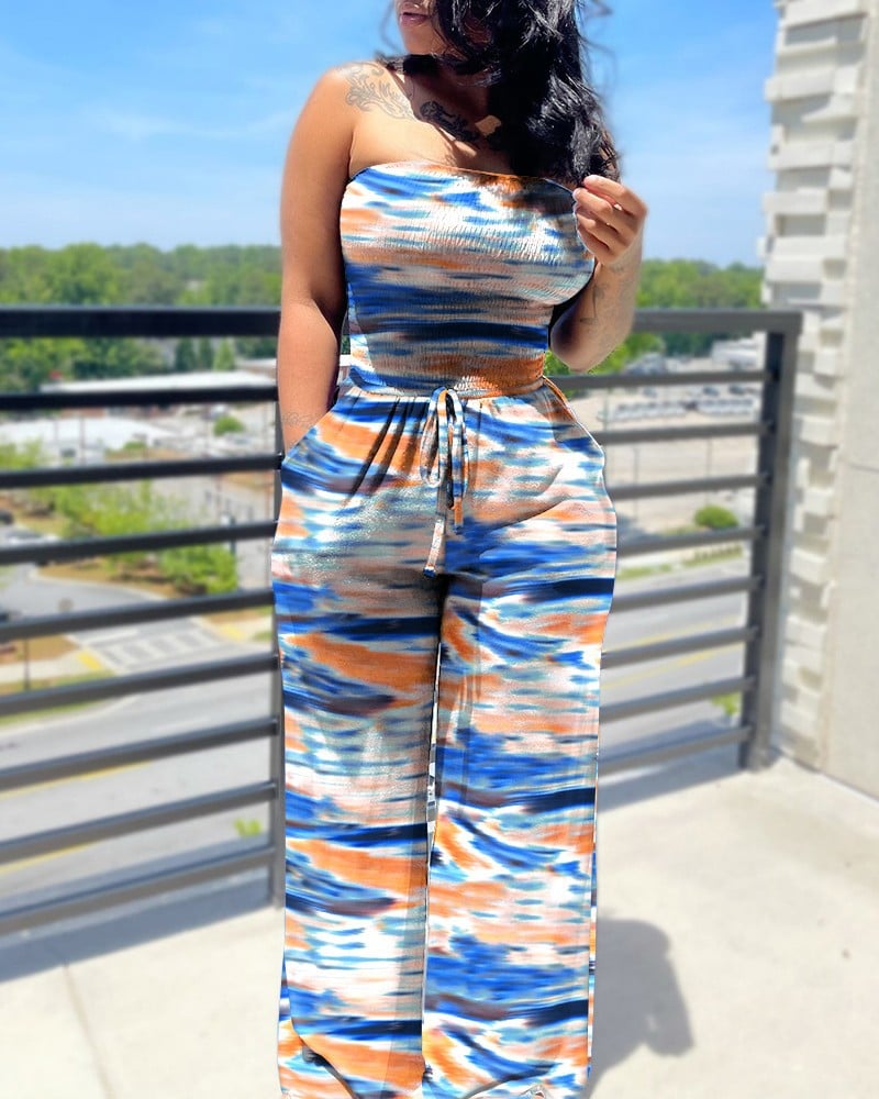 Sleeveless Printed Tube Top Ladies Jumpsuit