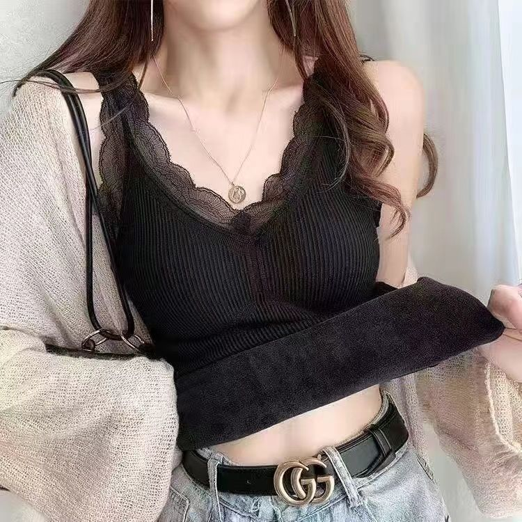 Lace Thermal Tank Top with Built-in Padding for Women