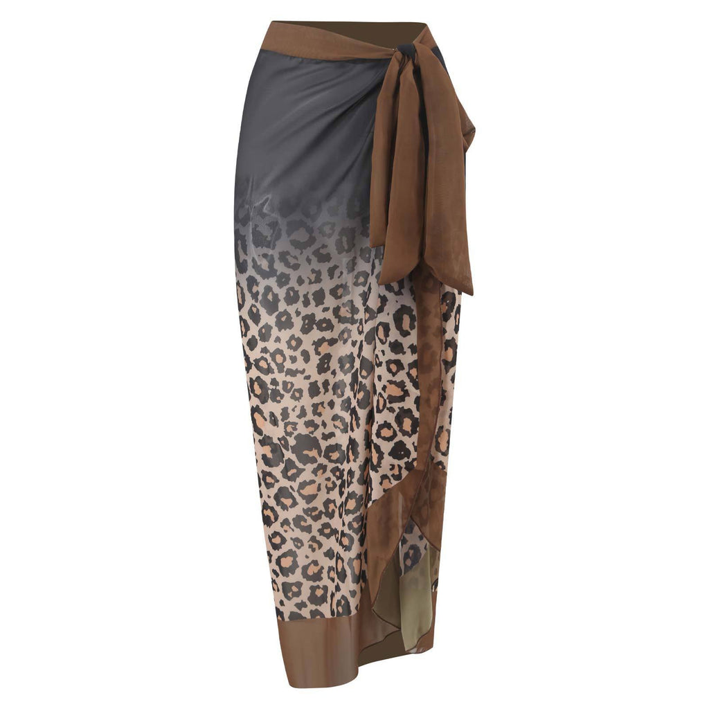 Leopard Print Sheer Beach Sarong Cover-Up
