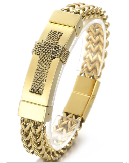 Cross Detail Stainless Steel Bracelet - Hip Hop Style