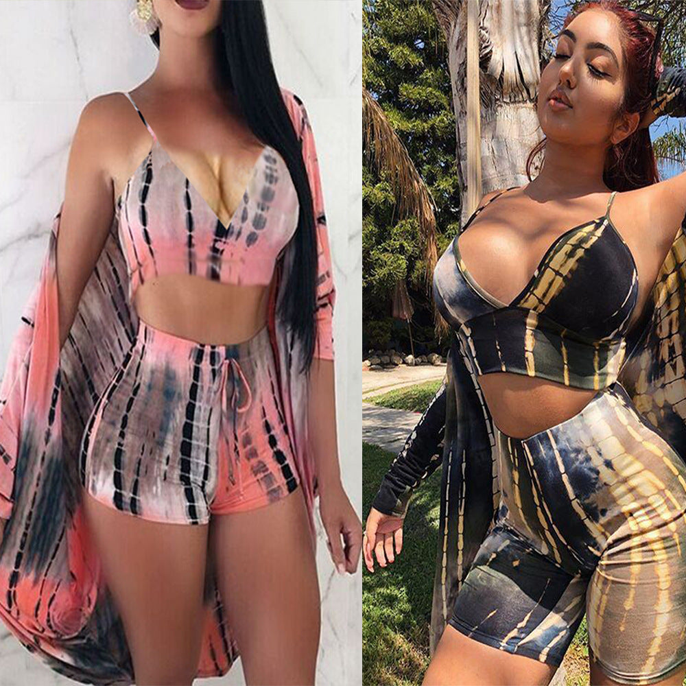 Tie-Dye Cami Top and Shorts Three-Piece Set