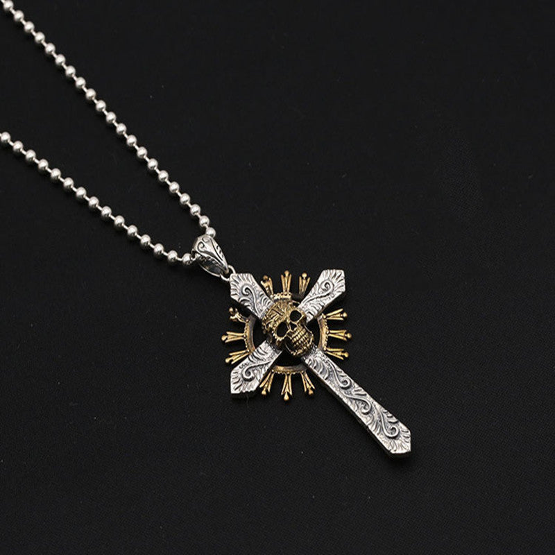 Wholesale Silver Vintage Punk Skull Cross Pendant