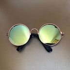 Round Pet Sunglasses for Small Dogs & Cats, Retro Metal Frame Mirrored Glasses, Cute Photo Prop Accessory