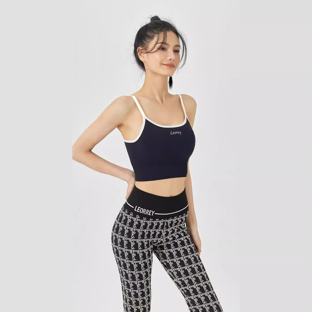 Ribbed Contrast-Trim Crop Cami Top with Script Text