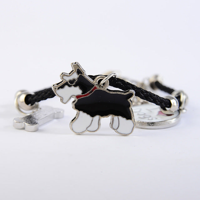 Enamel Dog Charm Leather Cord Bracelet