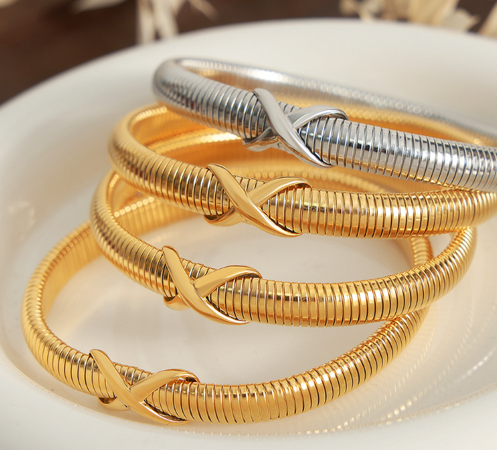 Gold Flex Snake Chain Knot Bangle Bracelet