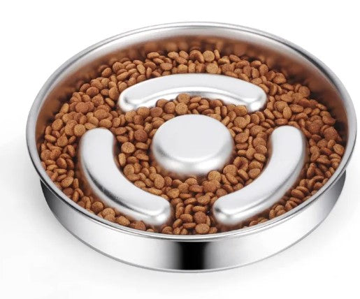 Stainless Steel Slow Feeder Dog Bowl, 8.6in Anti-Gulp Maze Feeding Dish for Dogs & Cats, Rust-Proof Bloat-Stop Puzzle Bowl