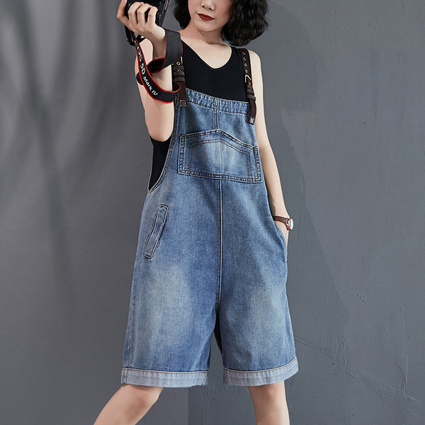 Women's Loose Denim Overall Shorts
